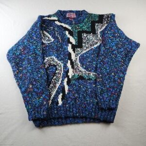 Concrete Mix Vintage 80s‎ Geometric Abstract Multi Color Knit Sweater Small
